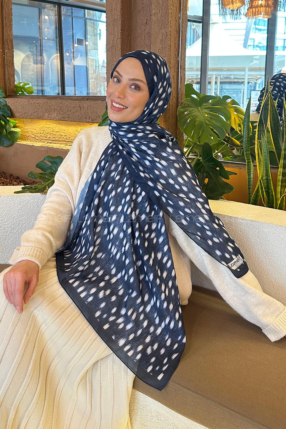 Lamelif Ceylan Desen Soft Şal Lacivert