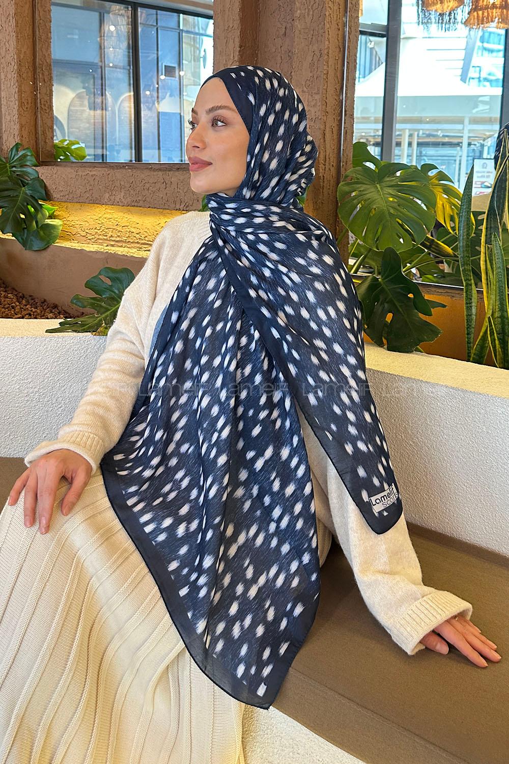 Lamelif Ceylan Desen Soft Şal Lacivert