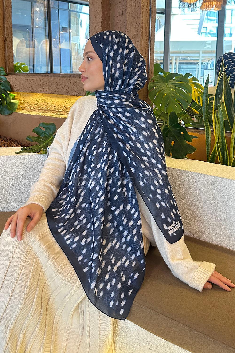 Lamelif Ceylan Desen Soft Şal Lacivert