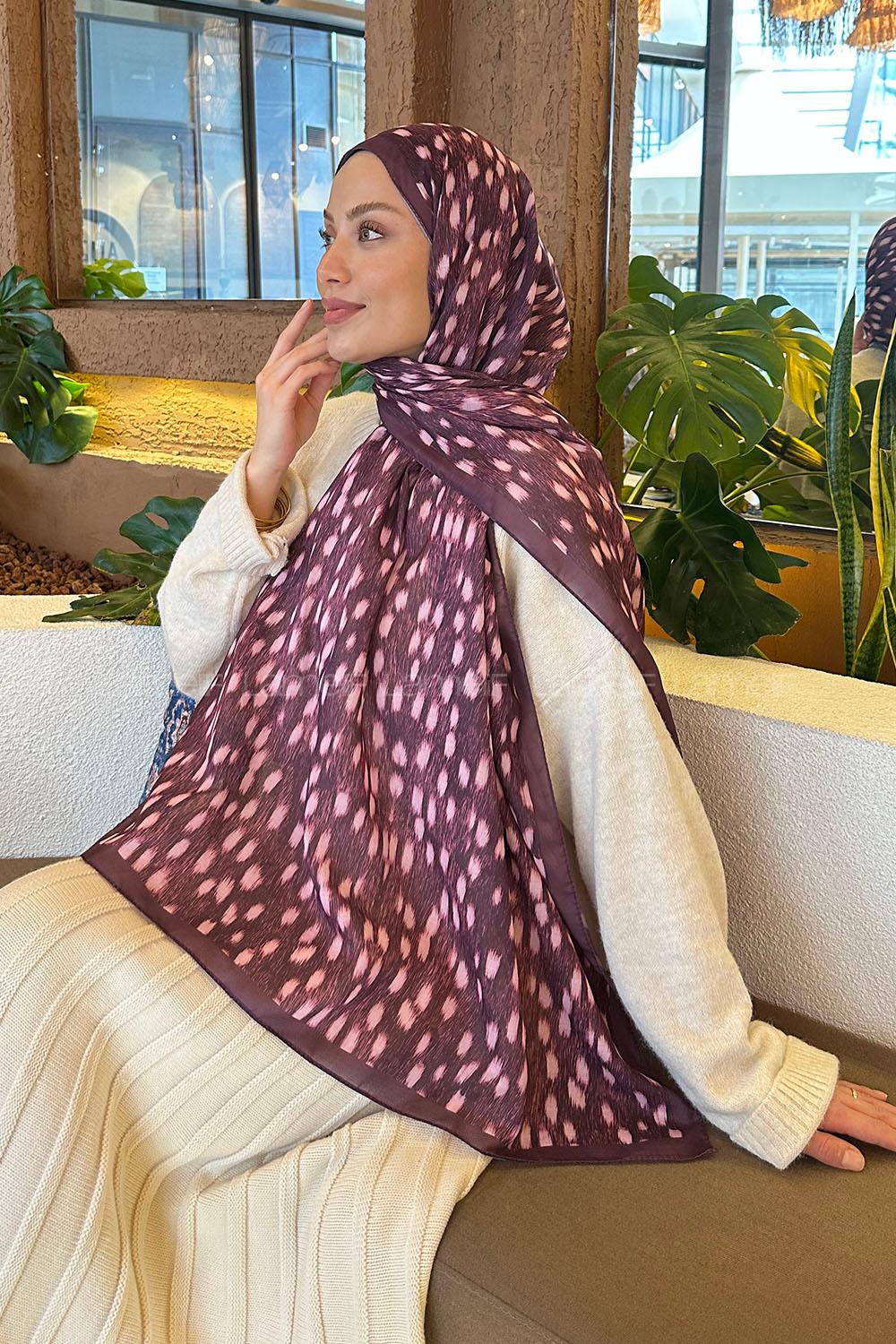 Lamelif Ceylan Desen Soft Şal Mürdüm