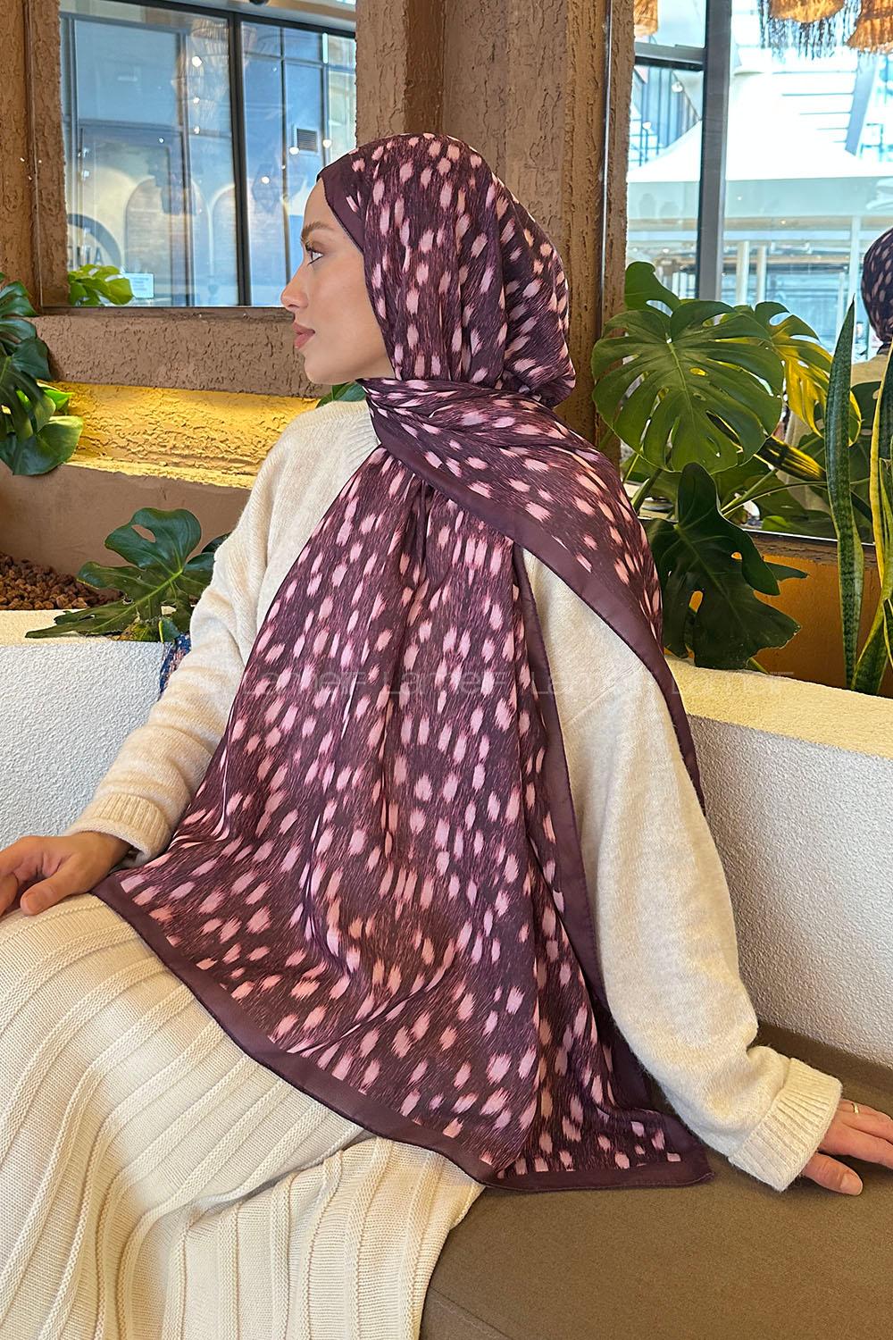 Lamelif Ceylan Desen Soft Şal Mürdüm