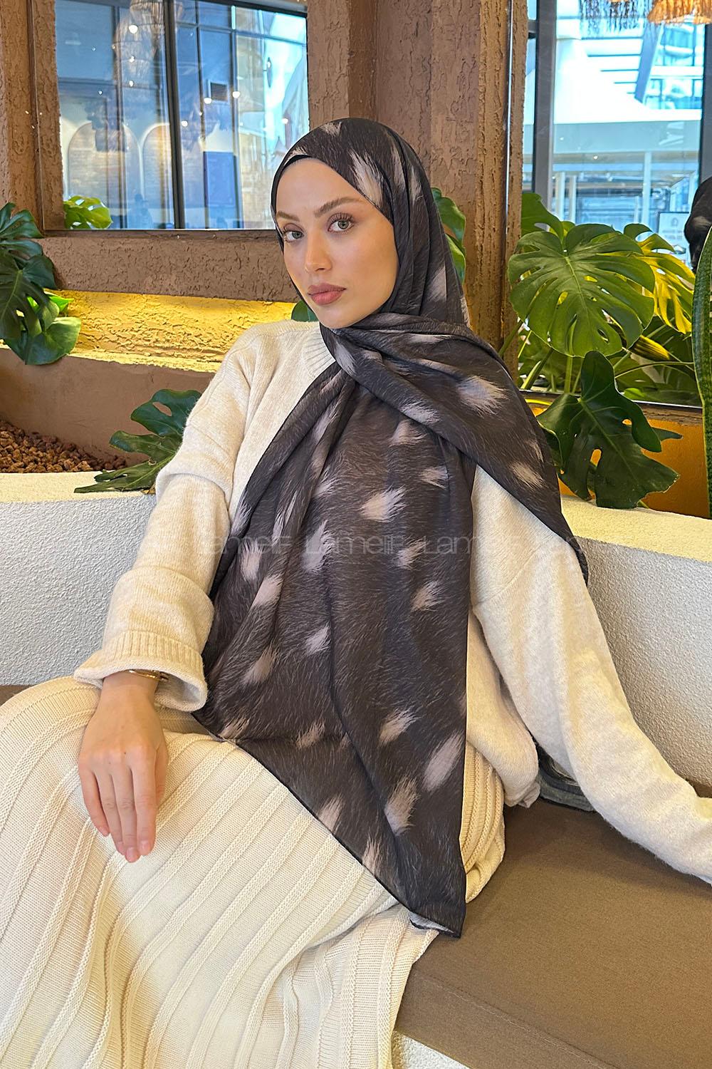 Lamelif Ceylan Desen Soft Şal Siyah Kahverengi