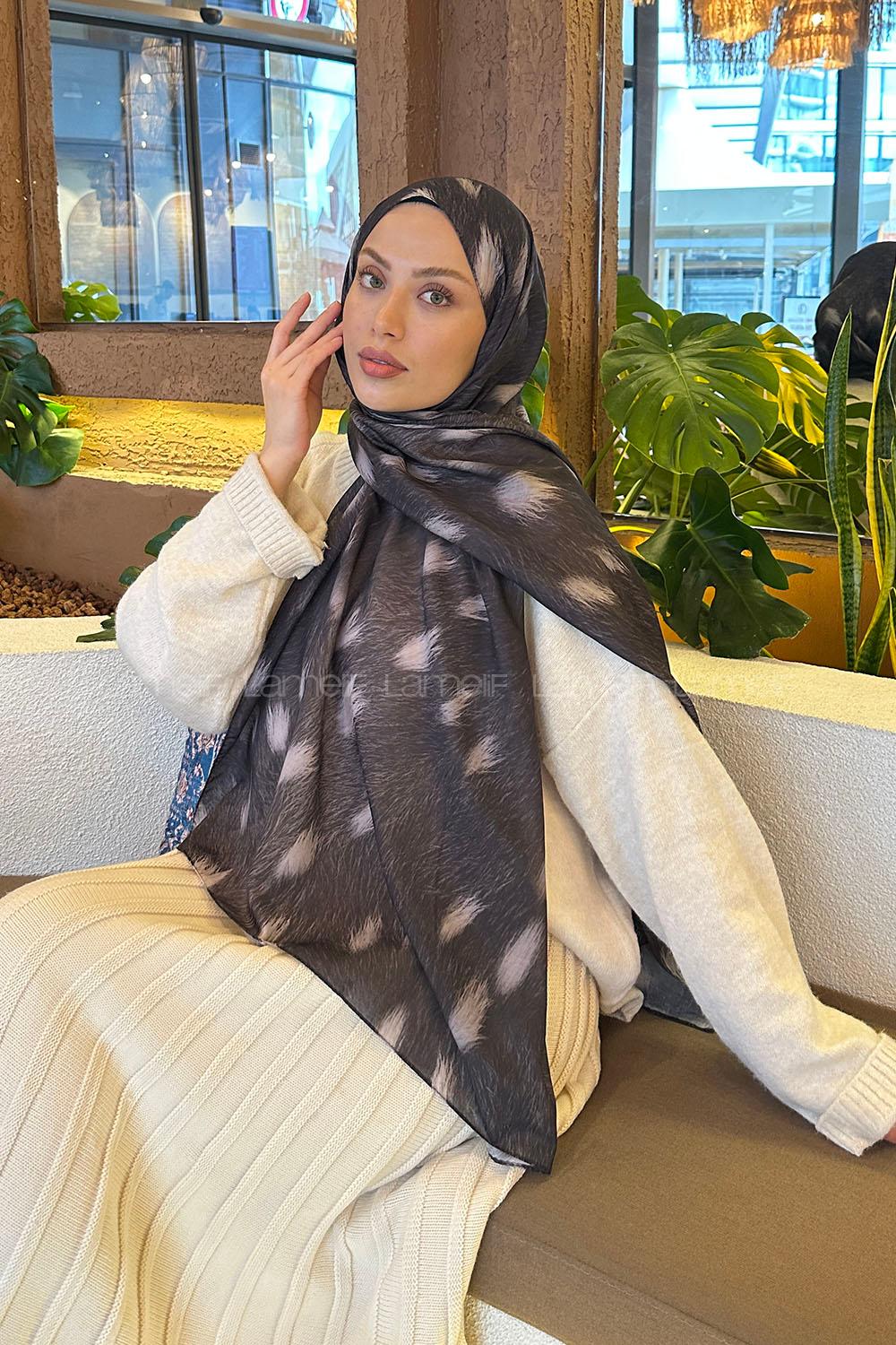 Lamelif Ceylan Desen Soft Şal Siyah Kahverengi