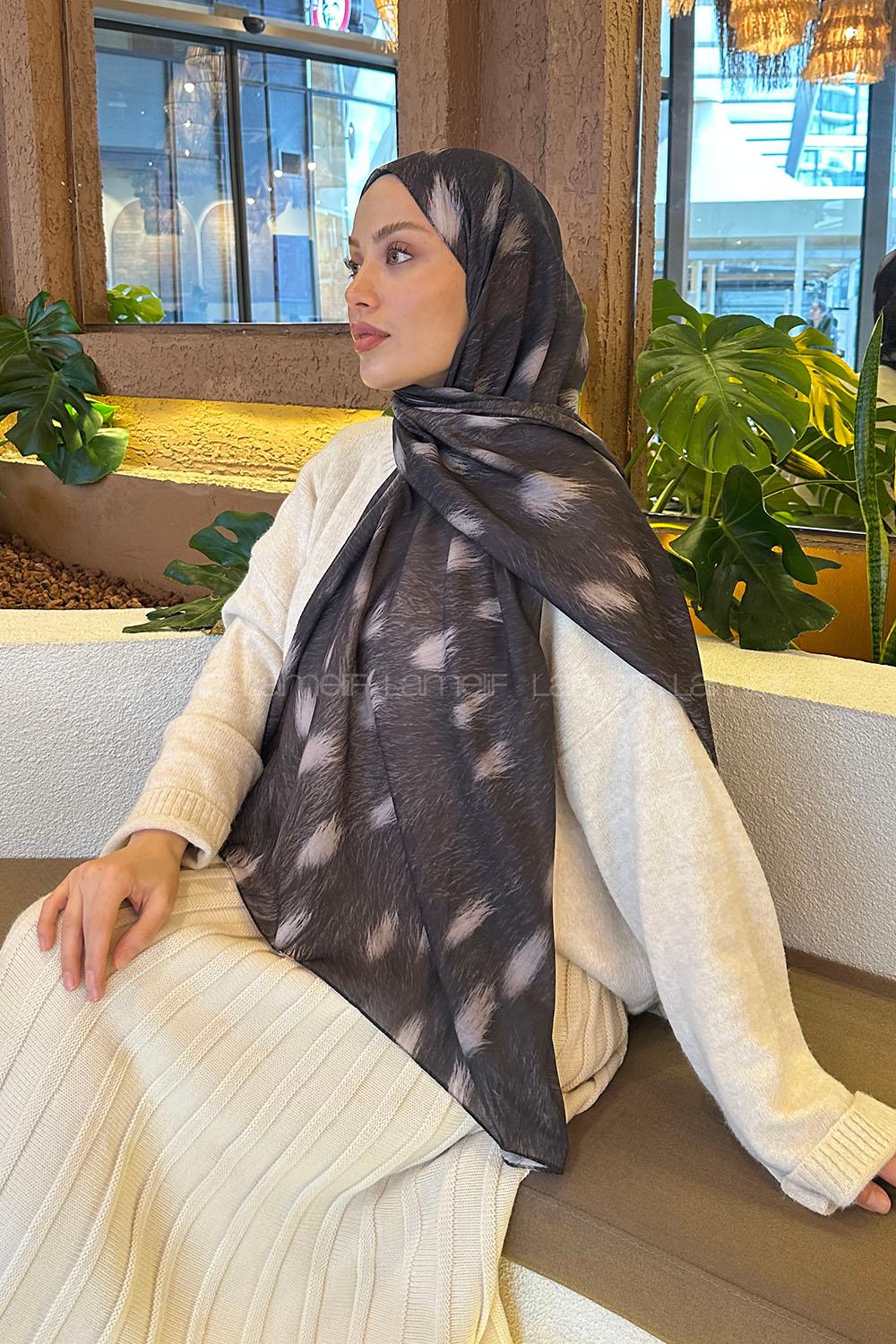 Lamelif Ceylan Desen Soft Şal Siyah Kahverengi