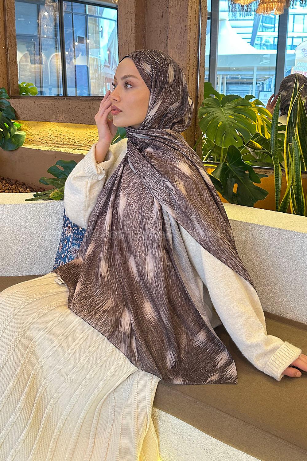 Lamelif Ceylan Desen Soft Şal Vizon