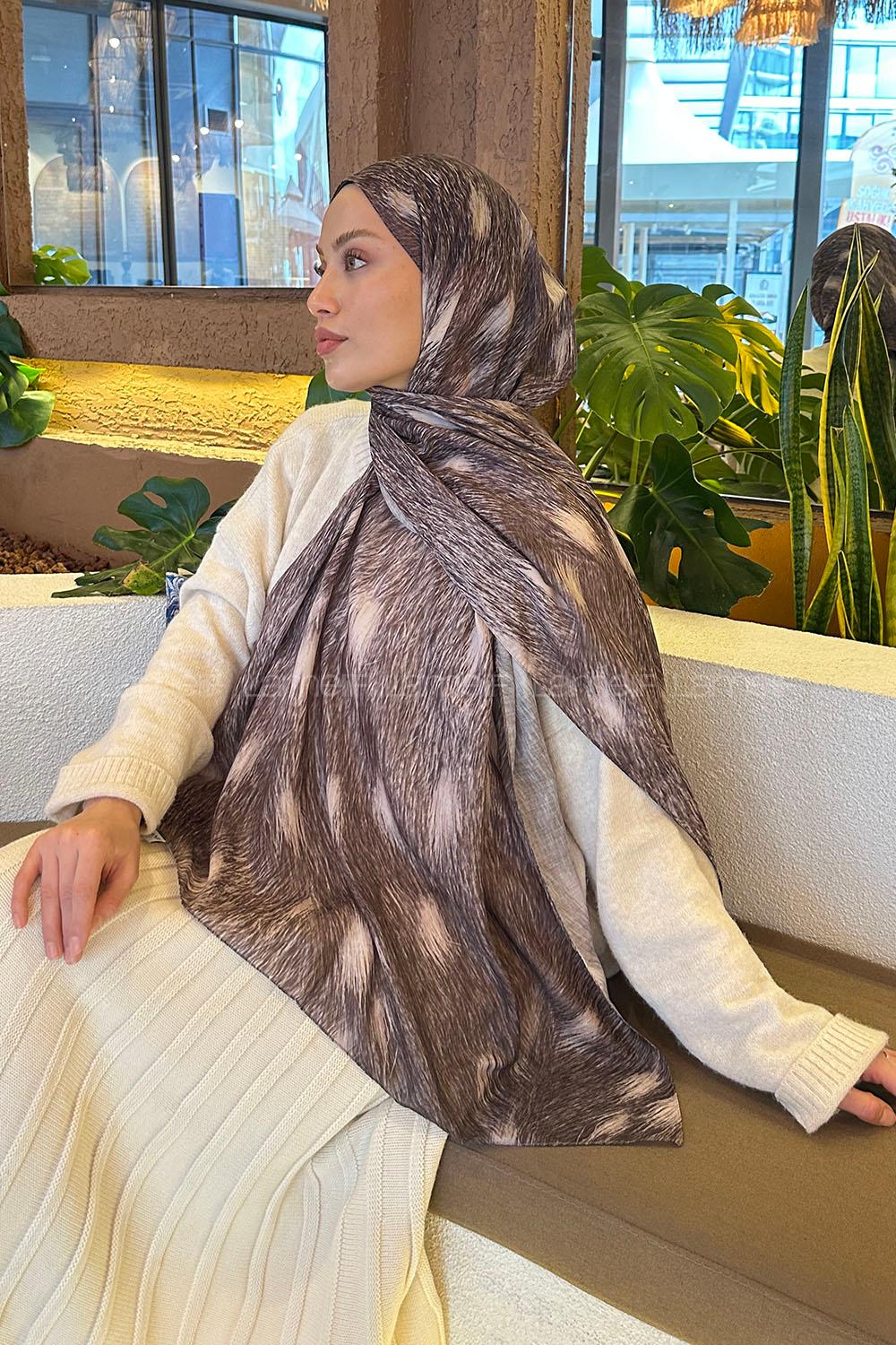 Lamelif Ceylan Desen Soft Şal Vizon