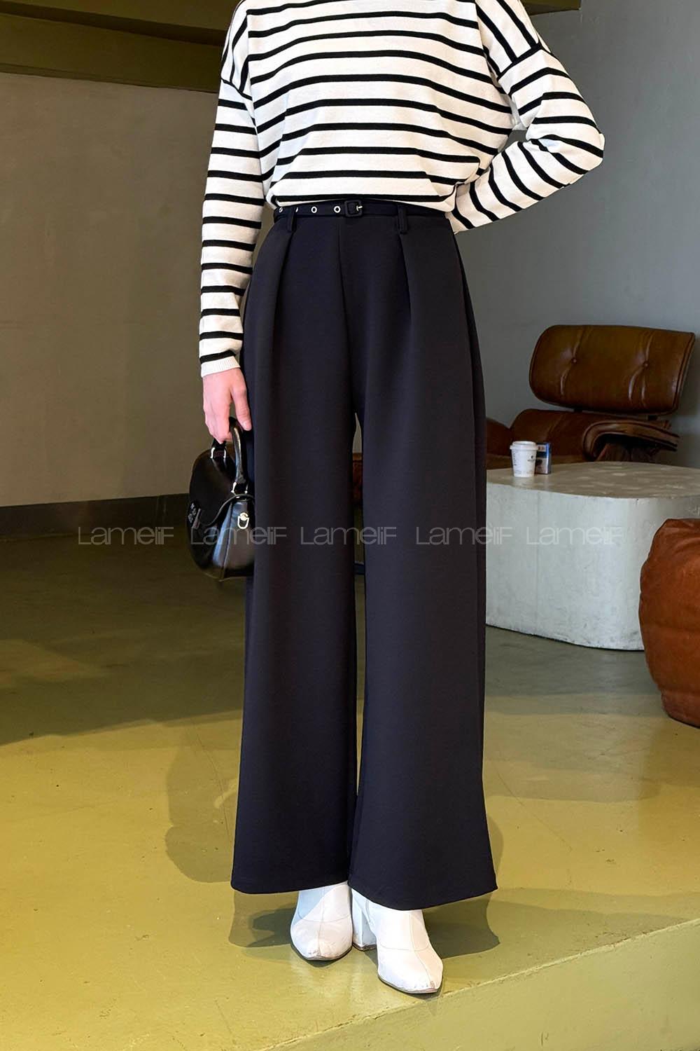 Lamelif Dökümlü Palazzo Pantolon Siyah