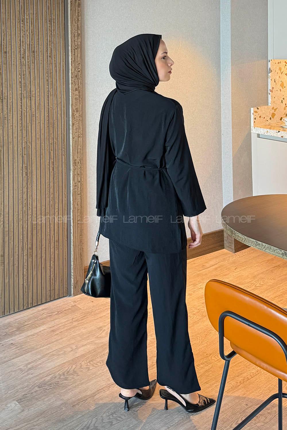 Lamelif Düğme Detaylı Bohem İkili Takım Siyah