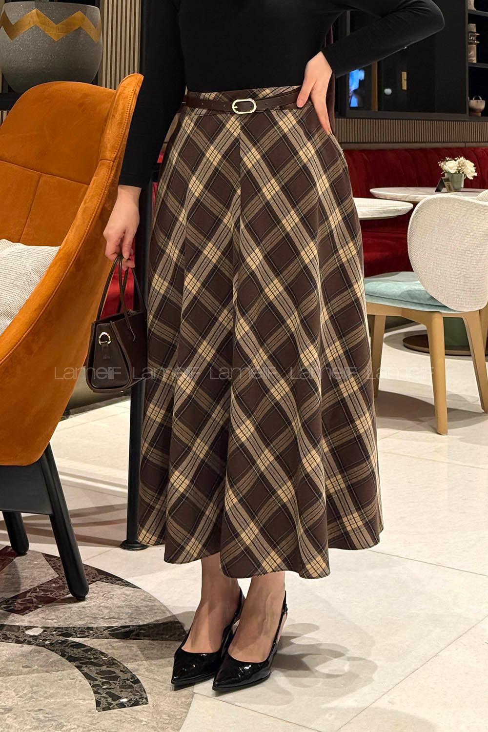 Lamelif Ekose Etek Acı Kahve