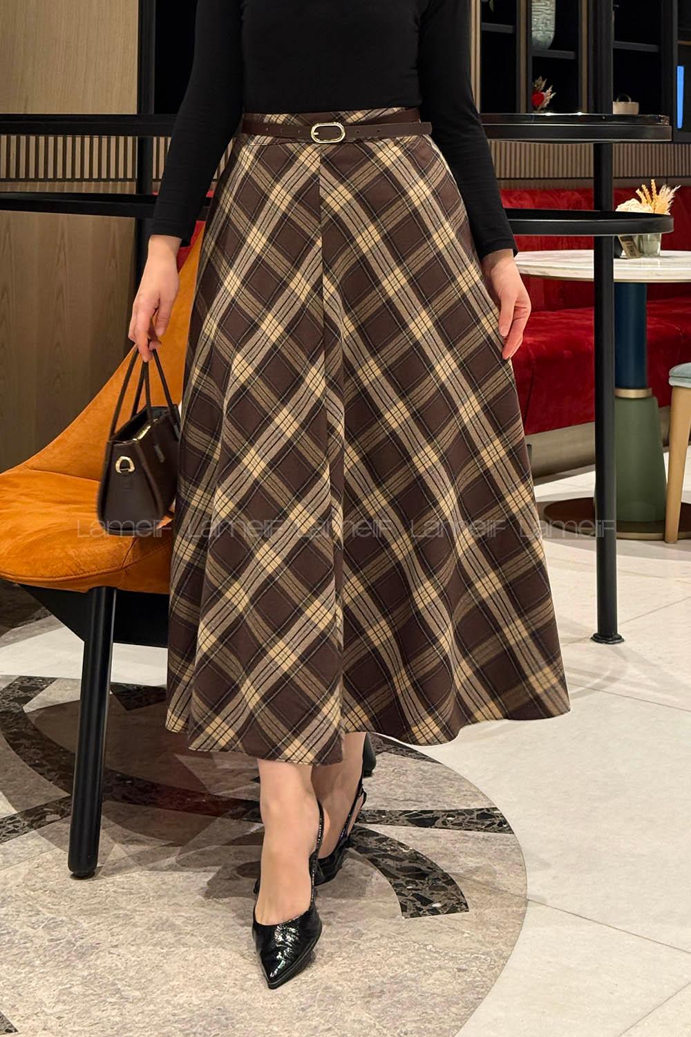 Lamelif Ekose Etek Acı Kahve