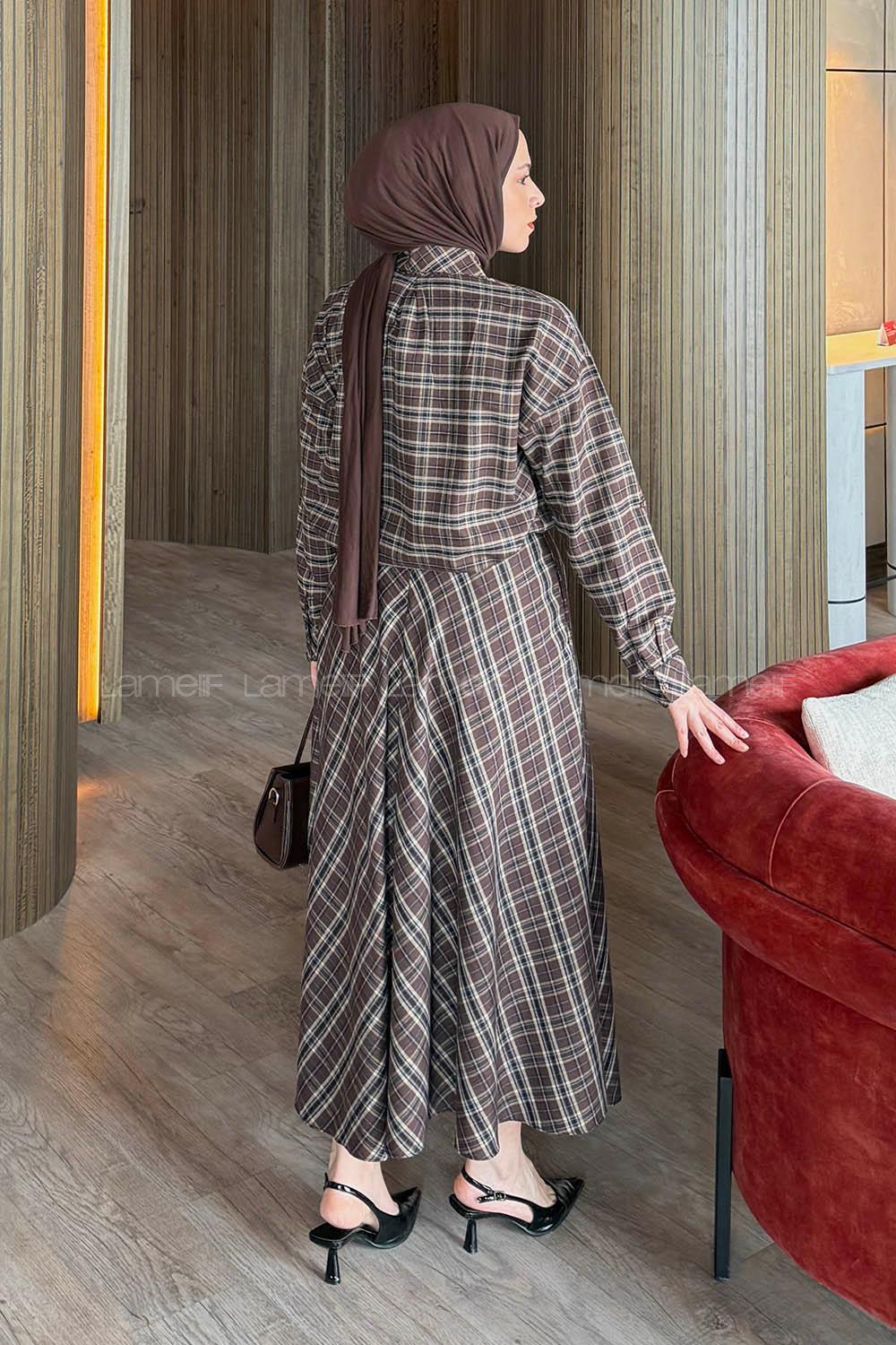 Lamelif Ekose Etekli Takım Acı Kahve