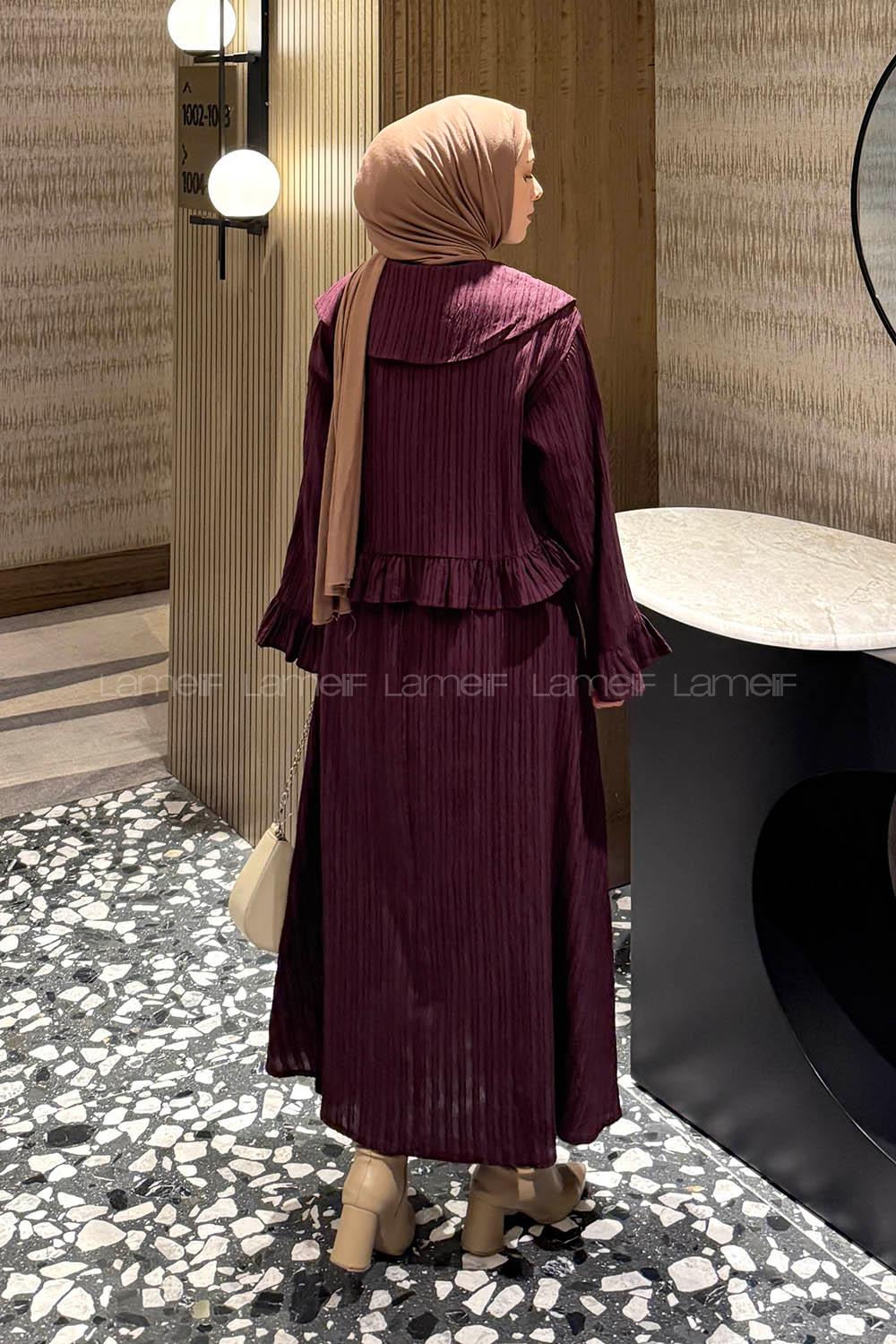 Plum Loose Crew Neck Long Arm Cotton Flare Suit