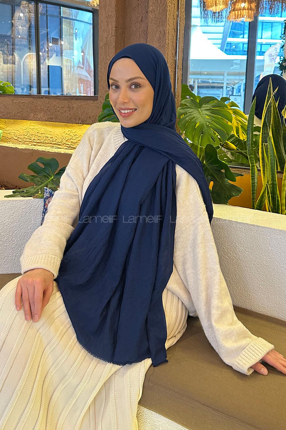 Midnight Blue Cotton Fabric Straight Shawl