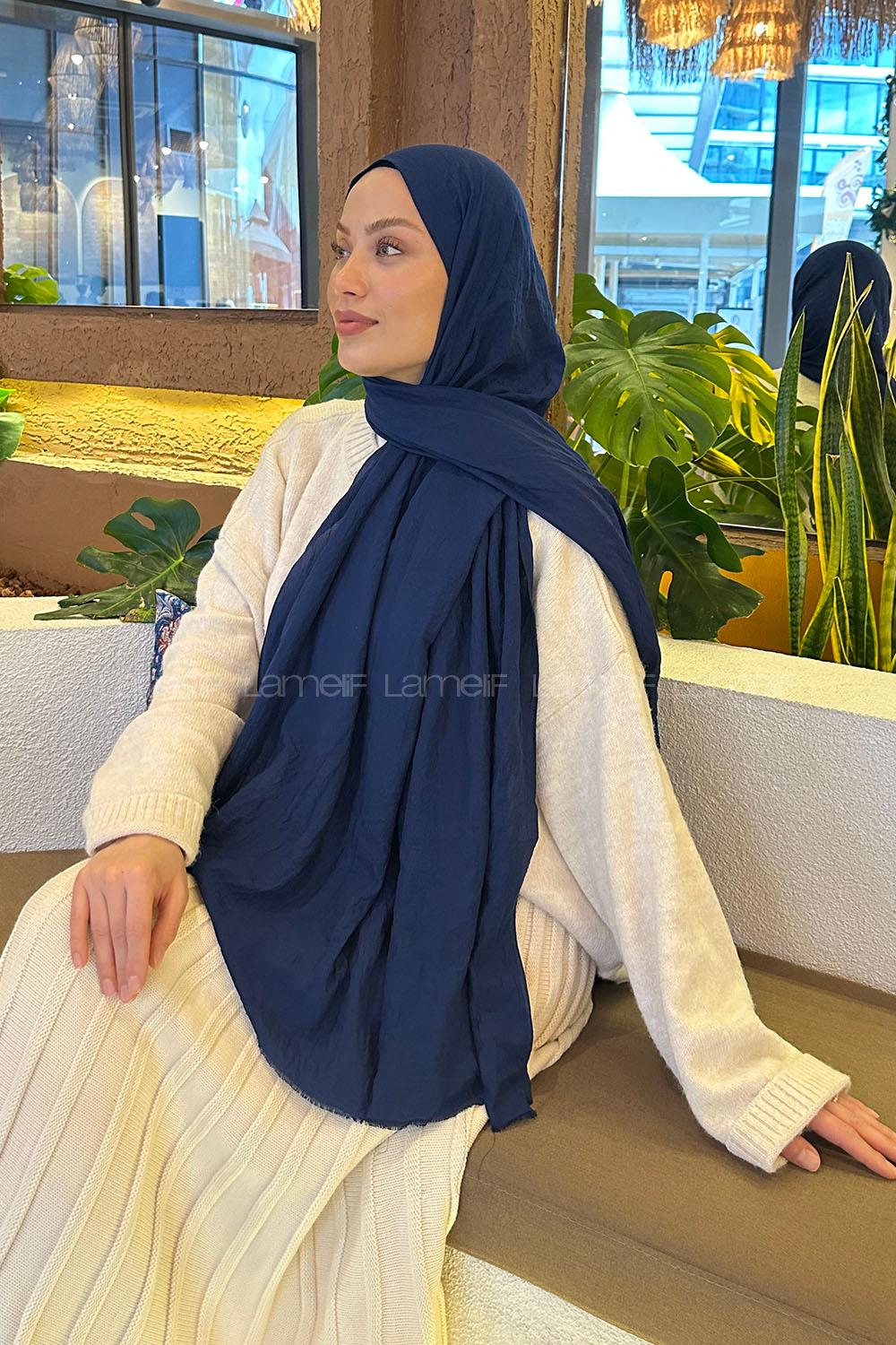 Midnight Blue Cotton Fabric Straight Shawl