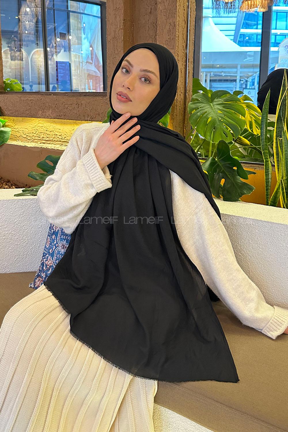 Lamelif Organik Premium Şal Siyah