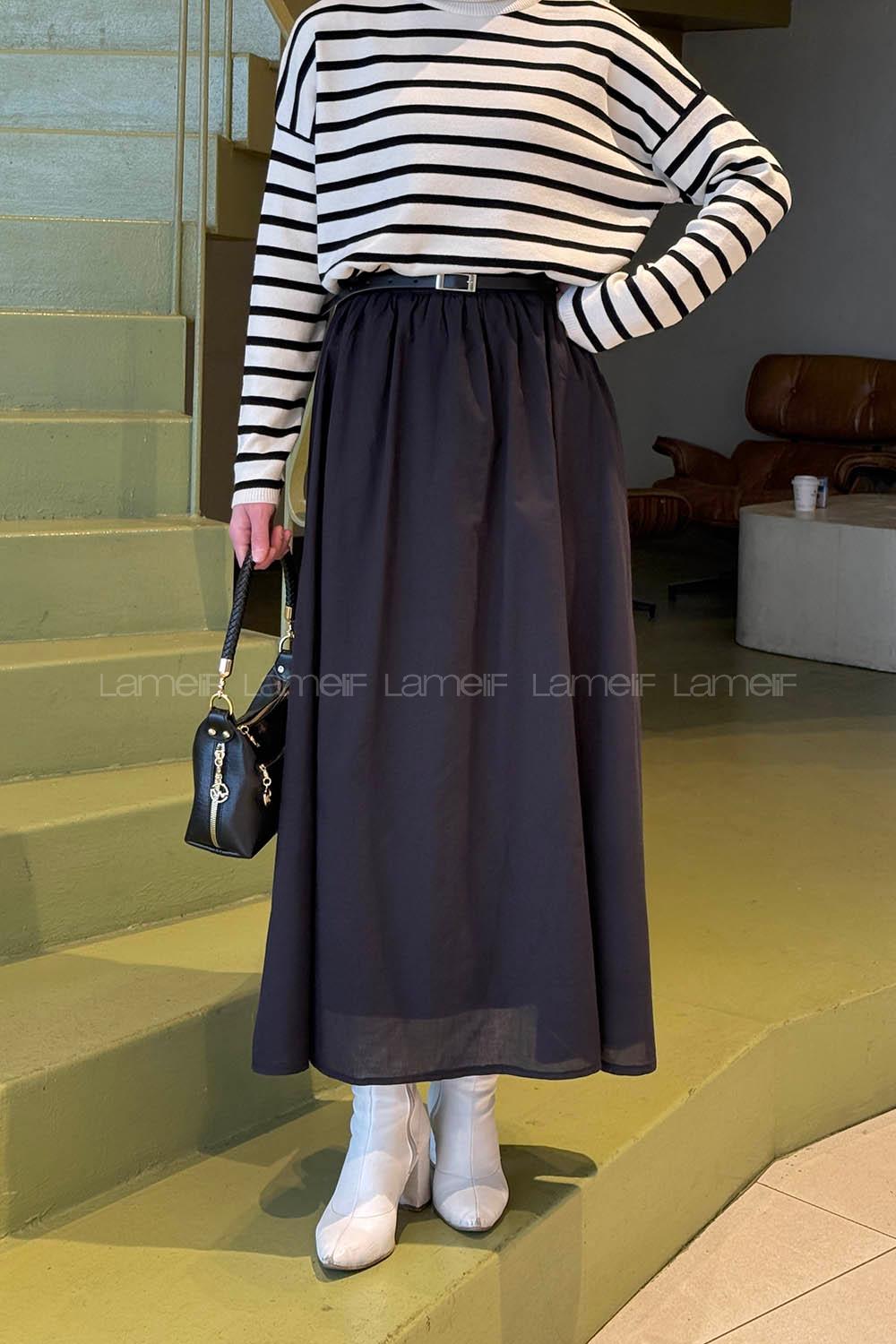 Black Cotton Flare Skirt