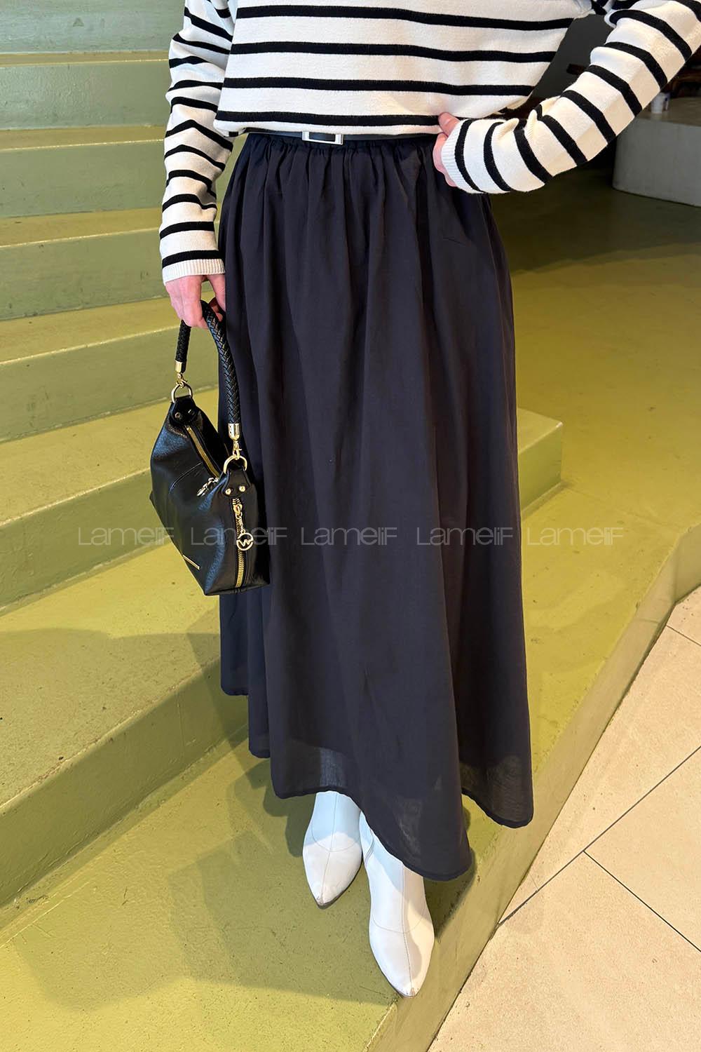 Black Cotton Flare Skirt