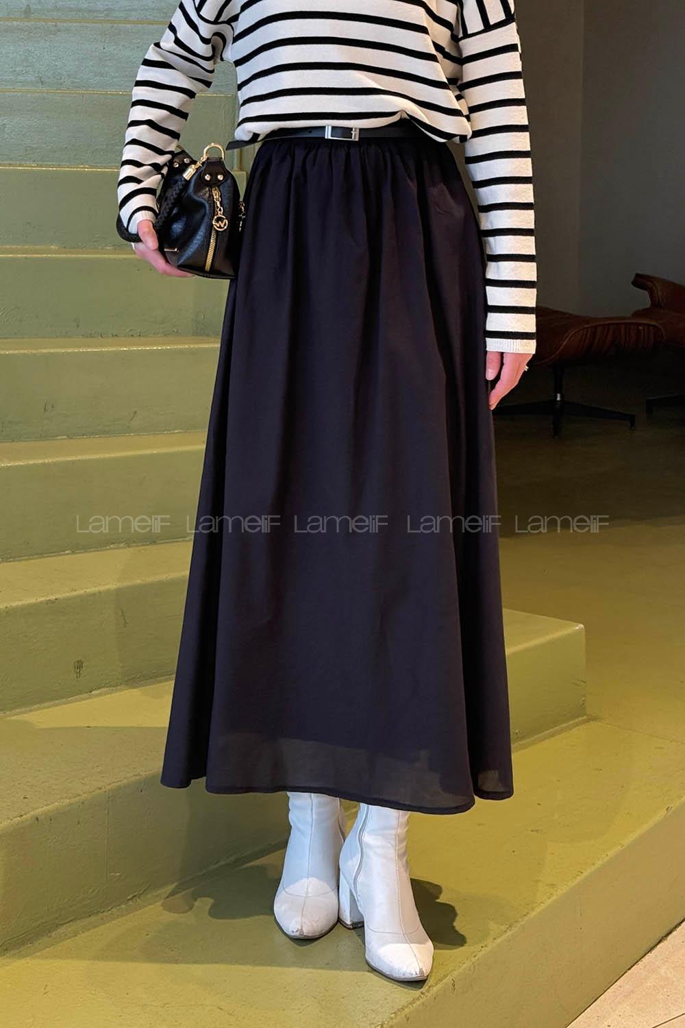 Black Cotton Flare Skirt