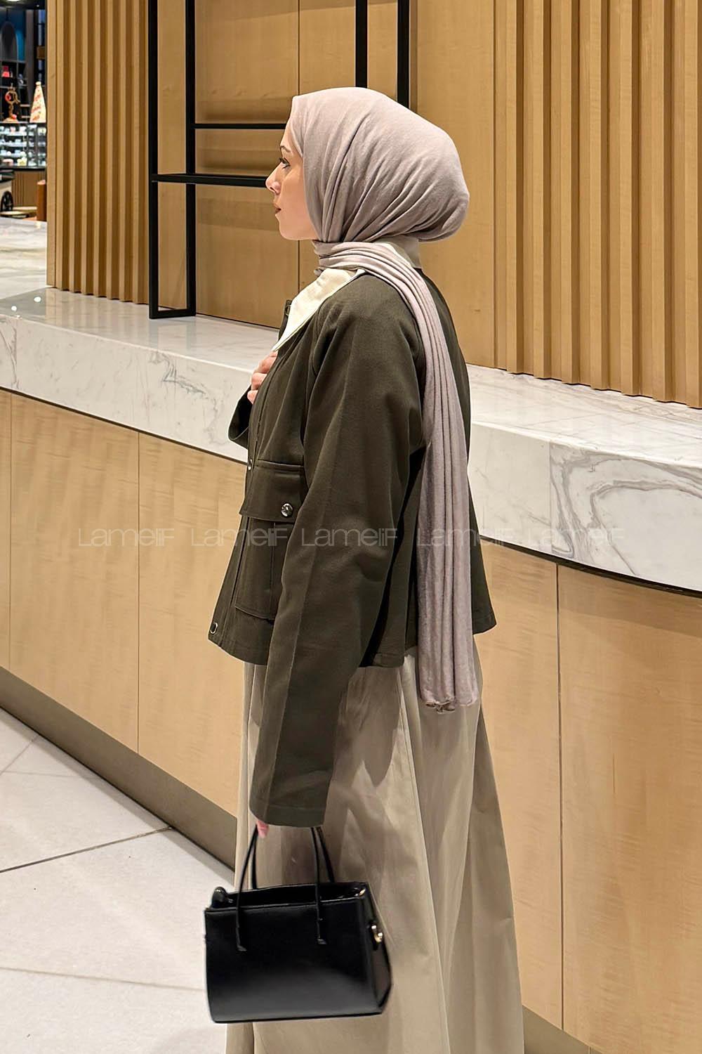 Lamelif Yaka Detaylı Çıtçıtlı Ceket Haki