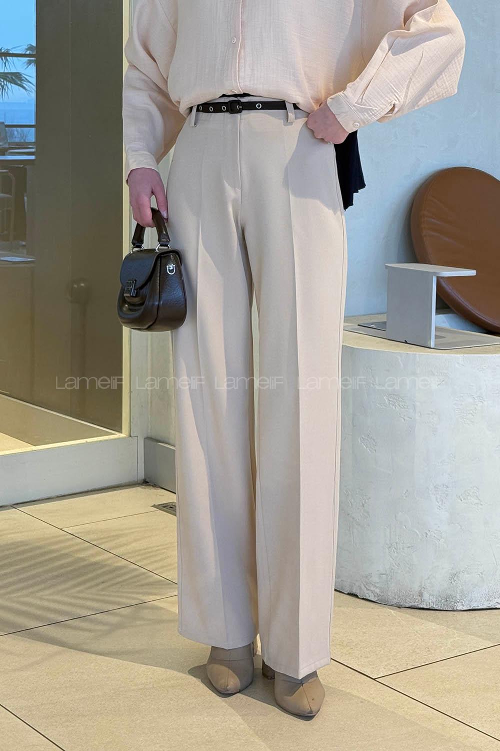 Lamelif Yüksek Bel Kumaş Pantolon Taş Rengi