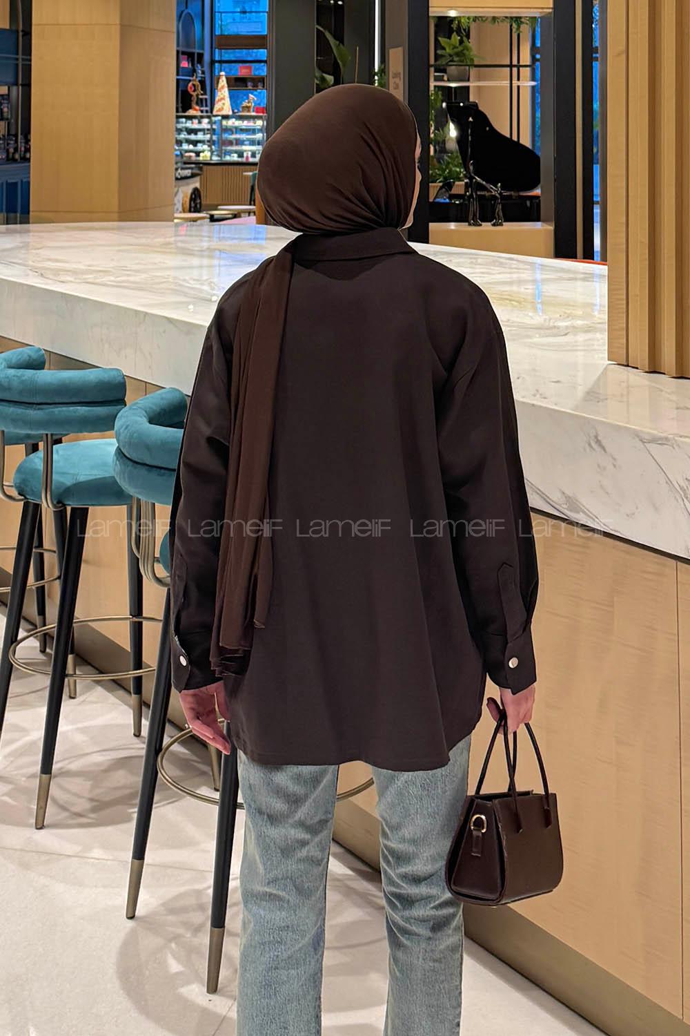 Lamelif Ekose Garnili Ceket Acı Kahve