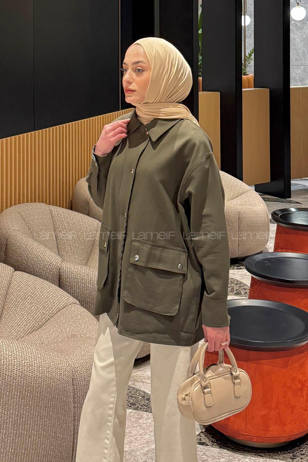 Khaki Shirt Collar Long Arm Gabardin Jacket