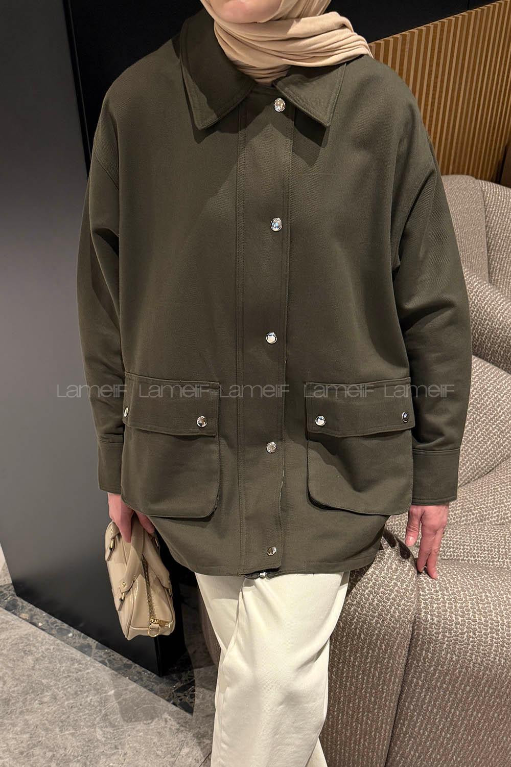 Khaki Shirt Collar Long Arm Gabardin Jacket