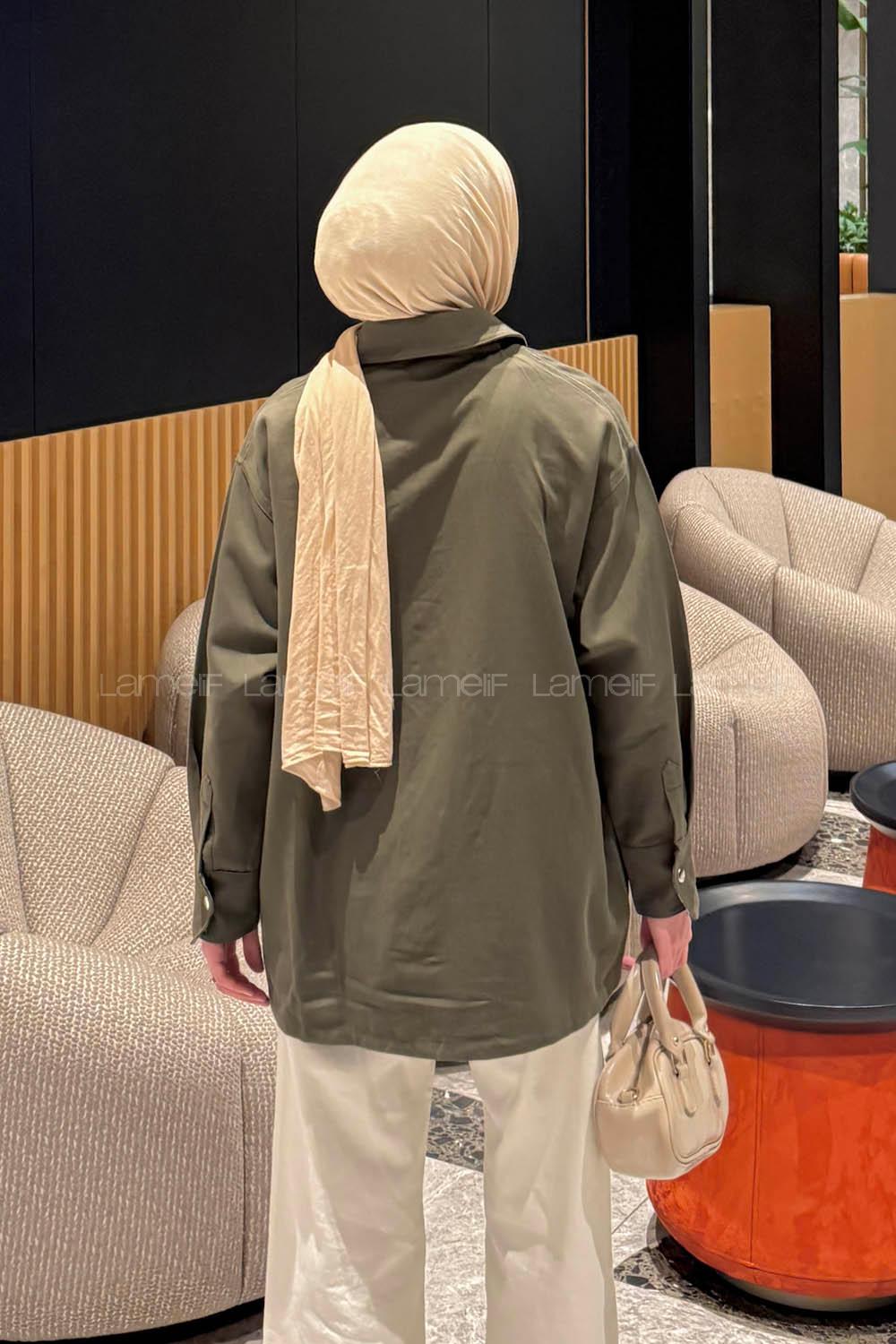 Khaki Shirt Collar Long Arm Gabardin Jacket