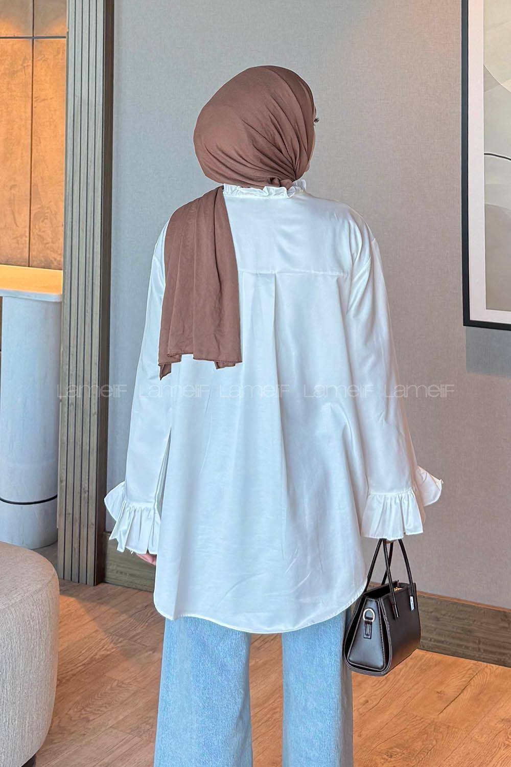 Lamelif Fırfırlı Gömlek Beyaz