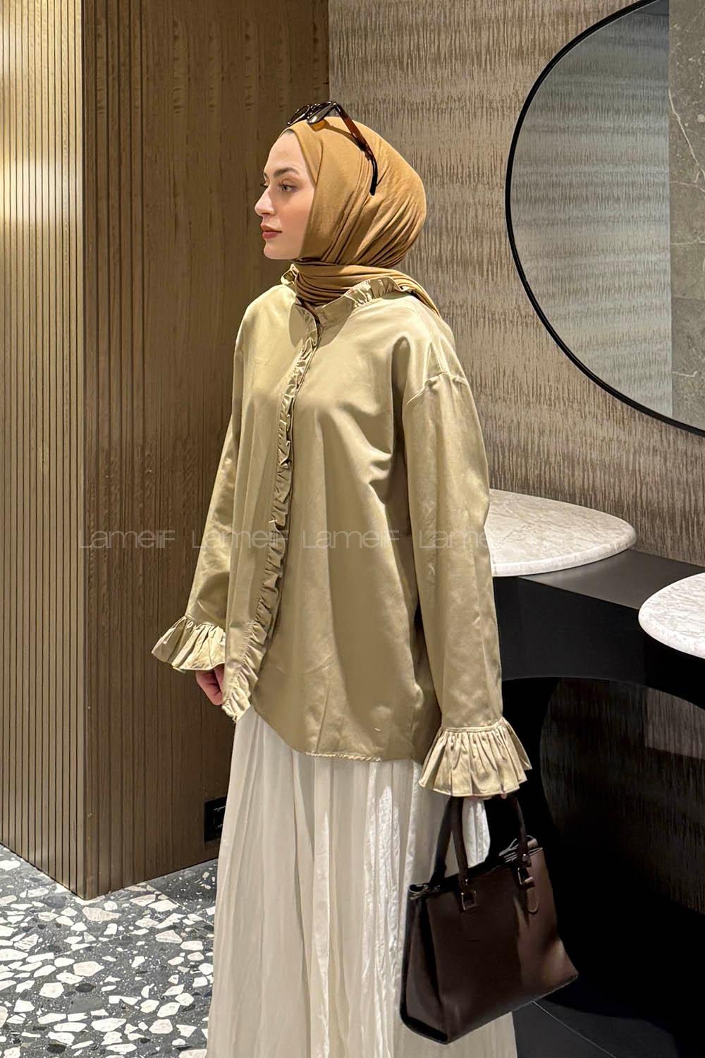 Lamelif Fırfırlı Gömlek Vizonrengi