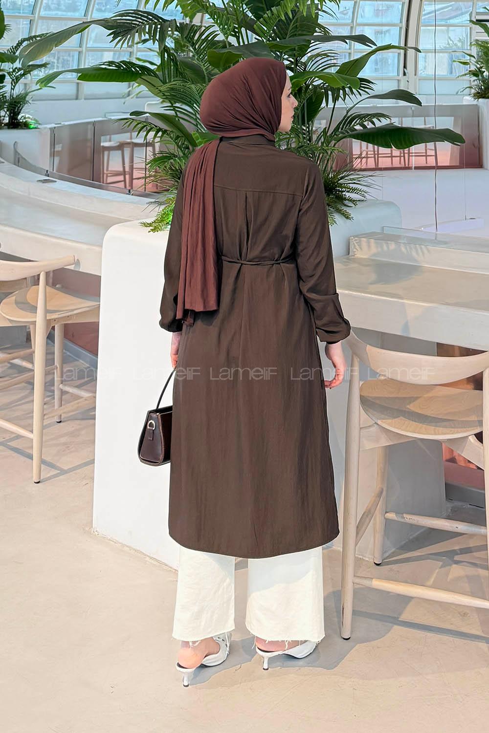 Lamelf Cupra Bağlama Detaylı Tunik Acı Kahve