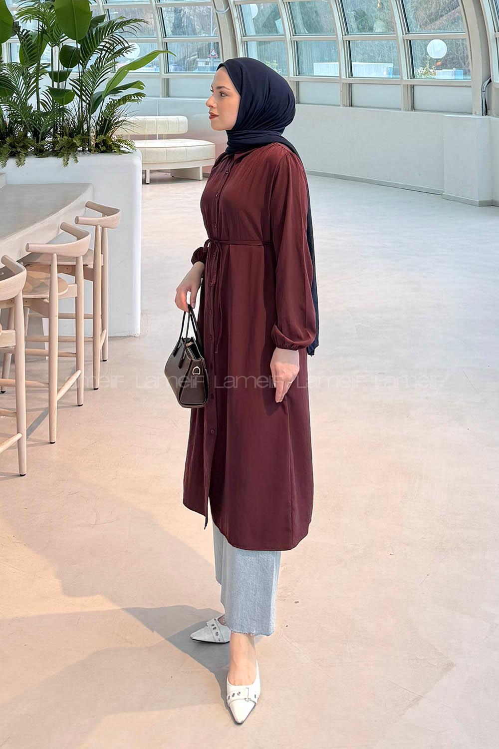 Lamelf Cupra Bağlama Detaylı Tunik Bordo
