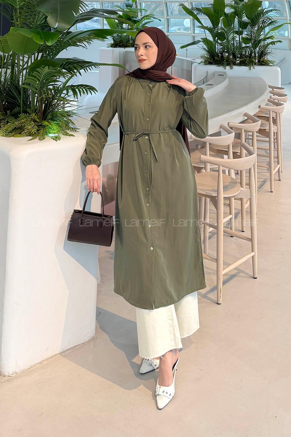 Lamelf Cupra Bağlama Detaylı Tunik Haki