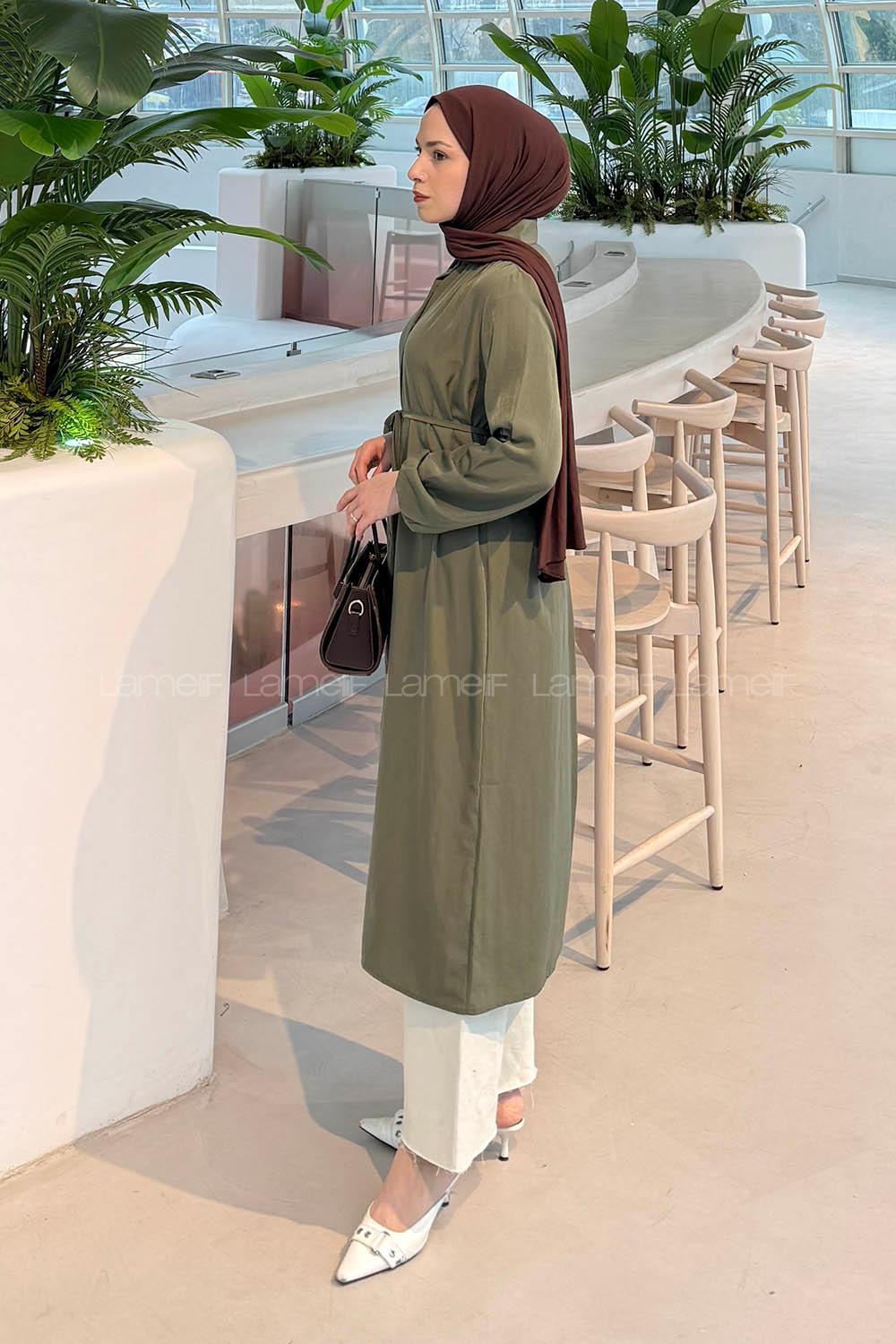 Lamelf Cupra Bağlama Detaylı Tunik Haki