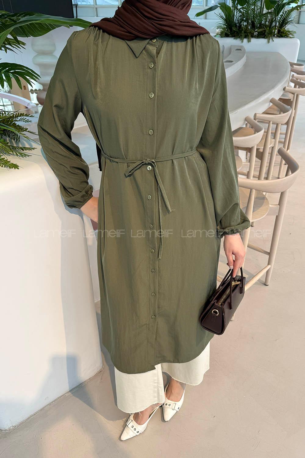 Lamelf Cupra Bağlama Detaylı Tunik Haki