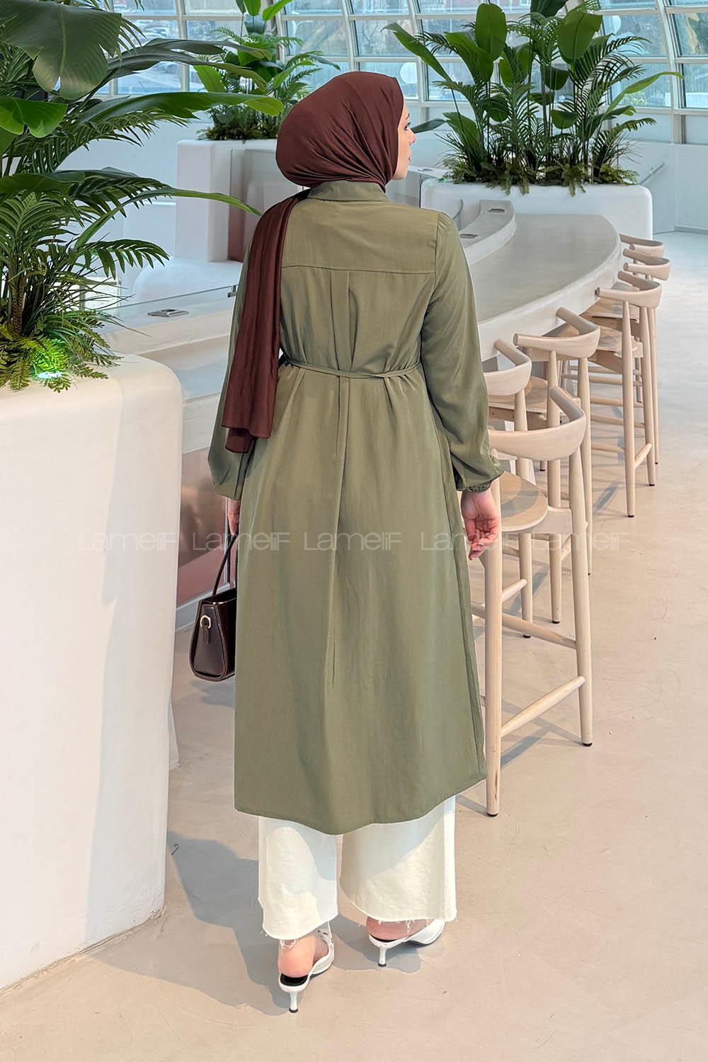 Lamelf Cupra Bağlama Detaylı Tunik Haki