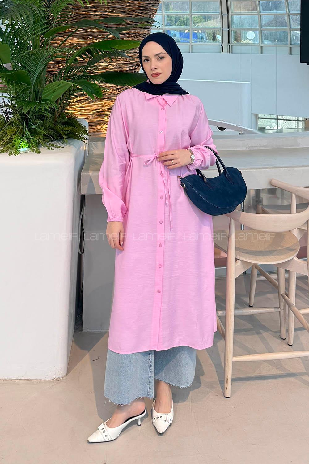 Candy Pink Shirt Collar Cupra Tunic