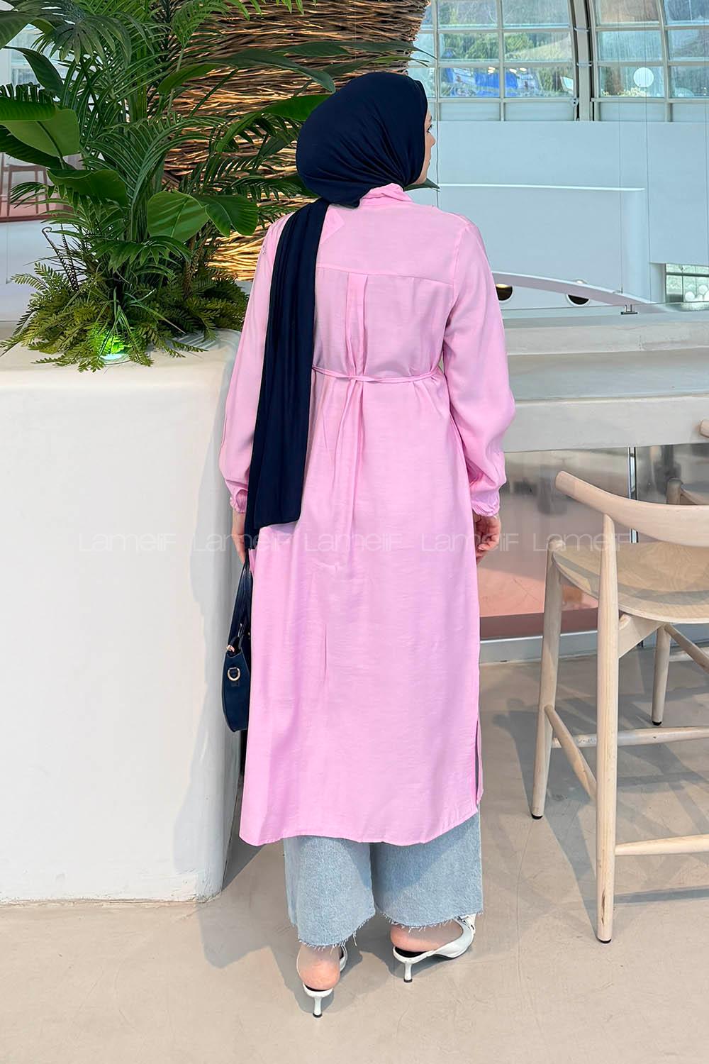 Candy Pink Shirt Collar Cupra Tunic