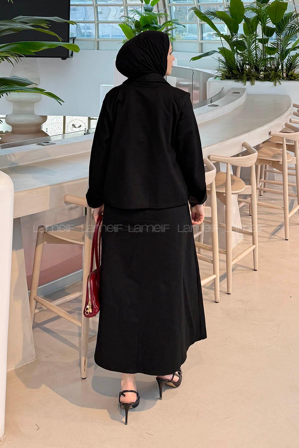 Black Shirt Collar Long Arm Gabardin Flare Suit