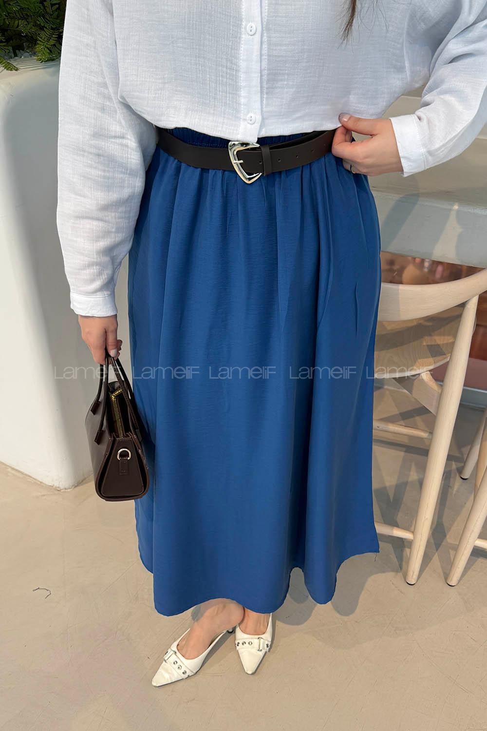Indigo Cotton Flare Skirt