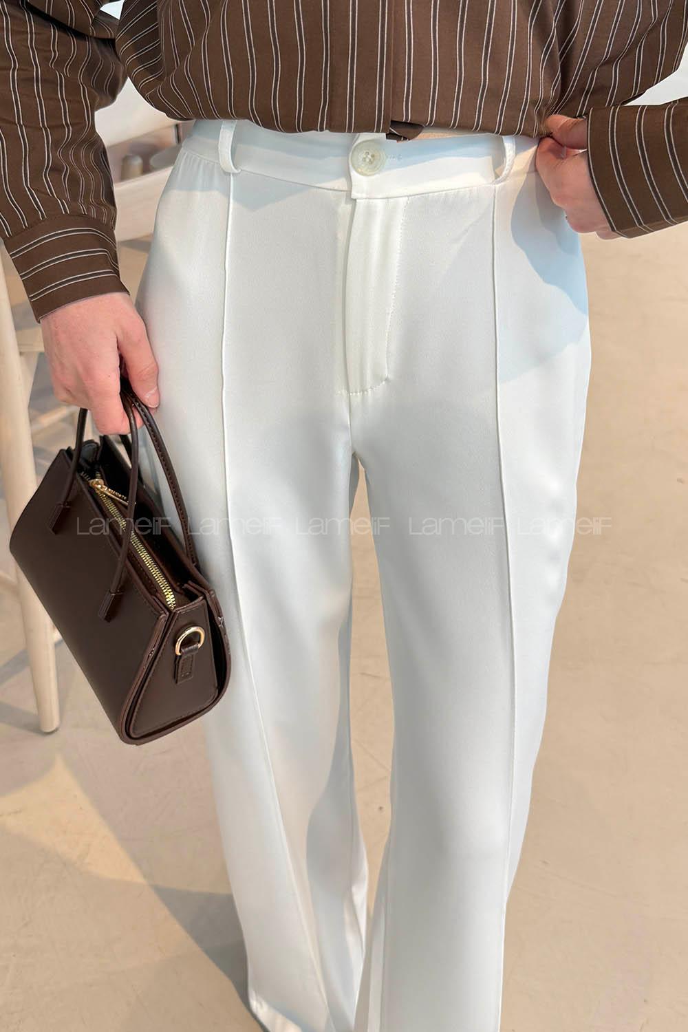 White Cotton Fabric High Waist Comfortable Pants