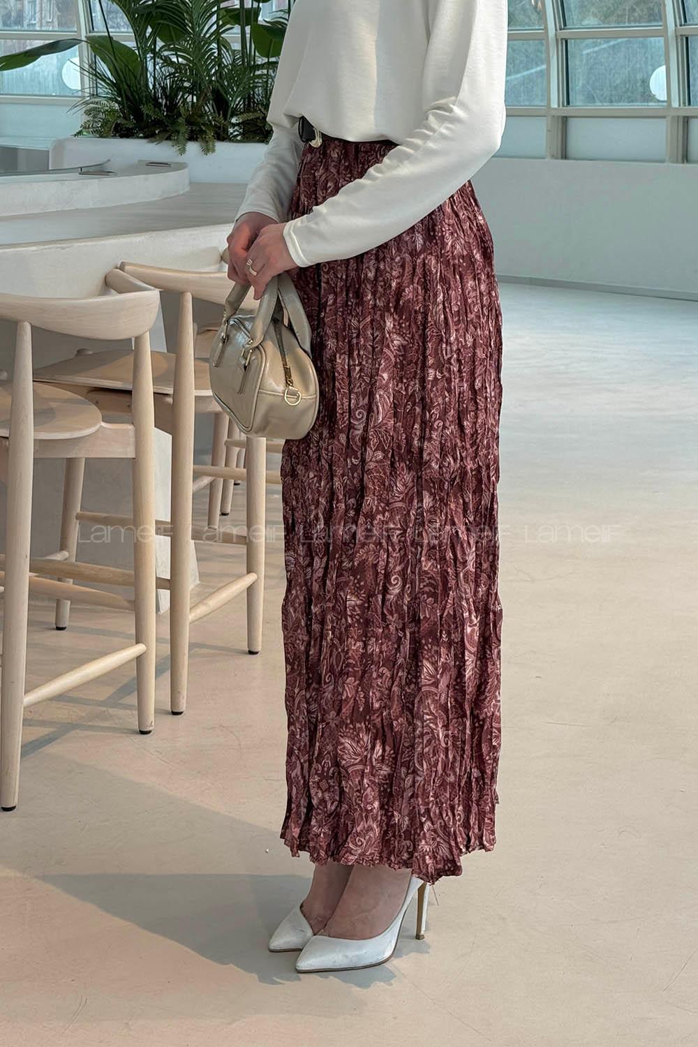 Lamelif Dijital Kraş Etek Gül Kurusu