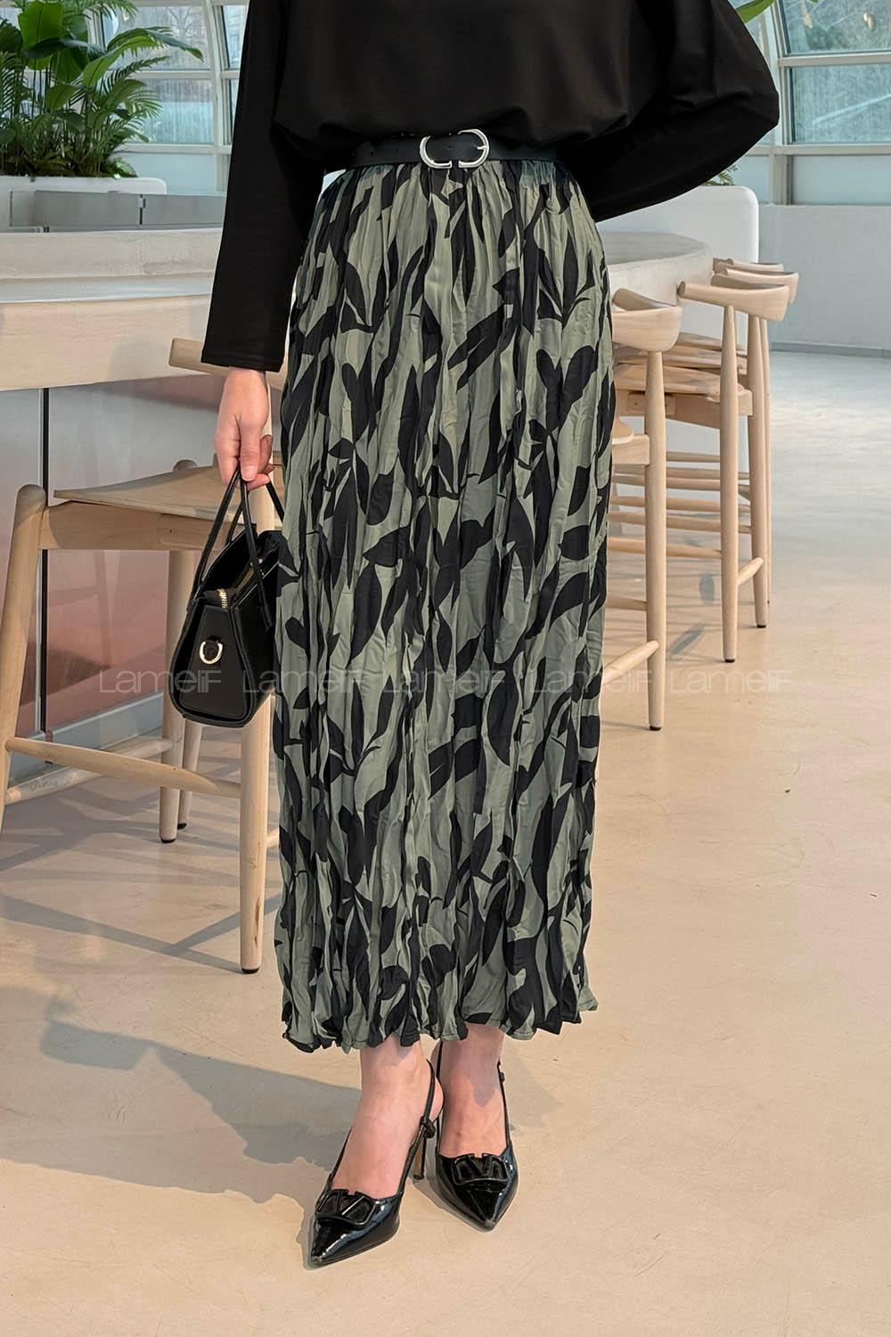 Lamelif Dijital Kraş Etek Siyah Yeşil