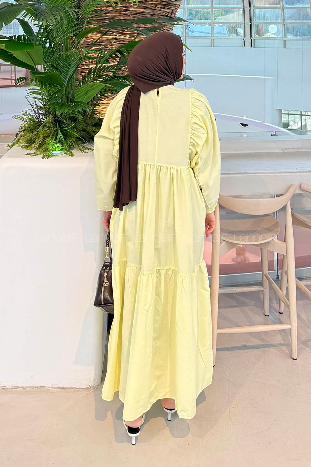 Lamelif Elica Tesettür Elbise Sarı