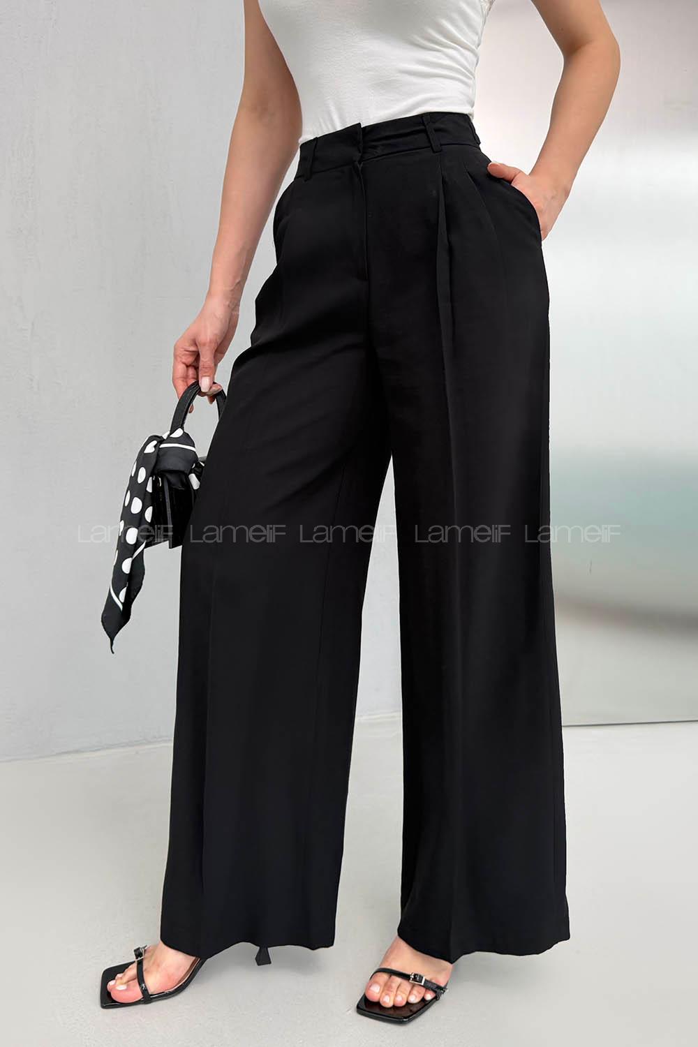 Lamelif Geniş Paça Palazzo Pantolon Siyah