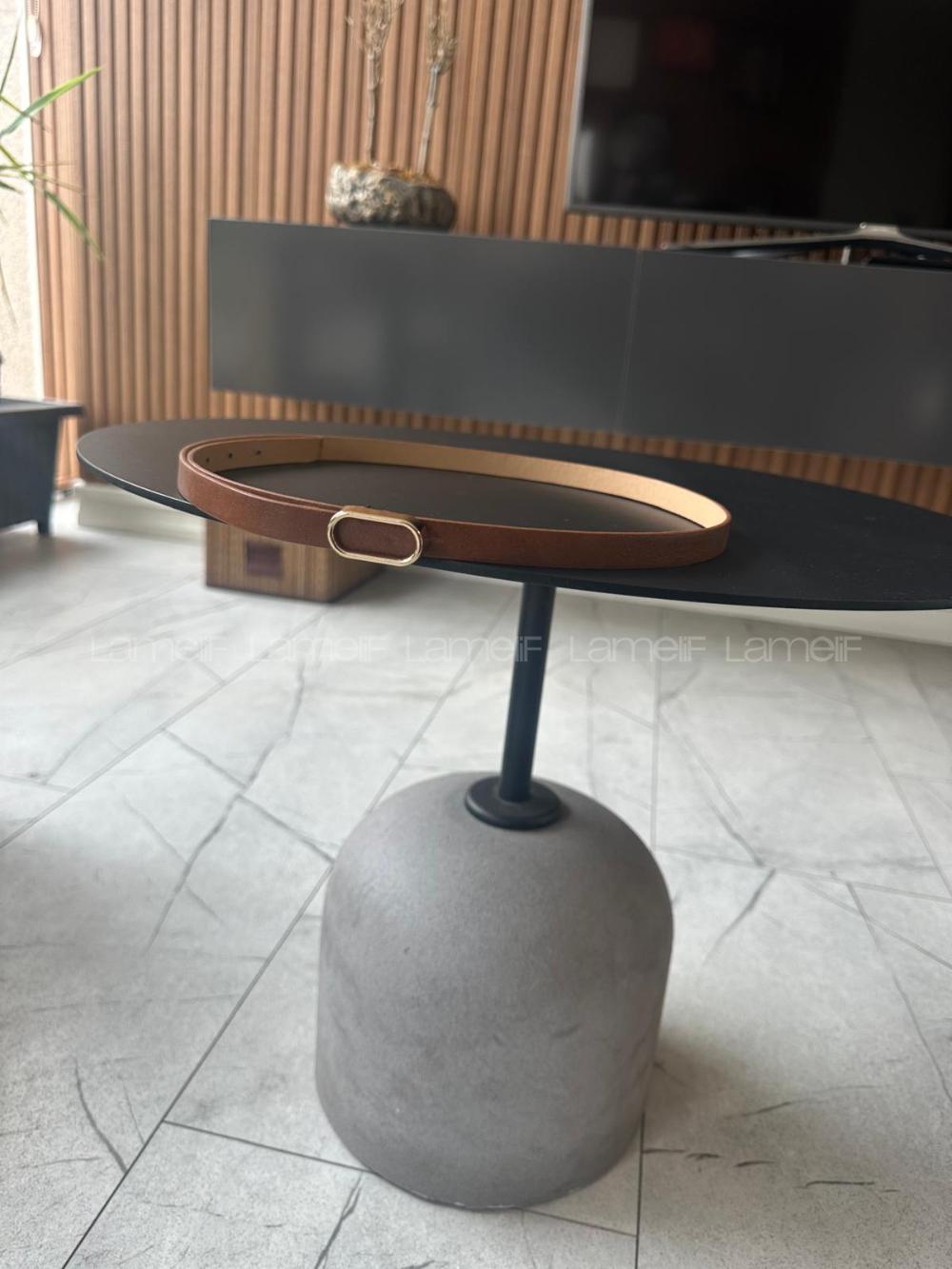 Lamelif Gold Tokalı Krem Suni Deri Kadın Kemer – Elegant Seri