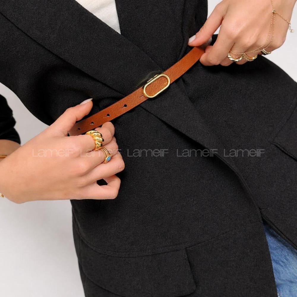 Lamelif Gold Tokalı Krem Suni Deri Kadın Kemer – Elegant Seri