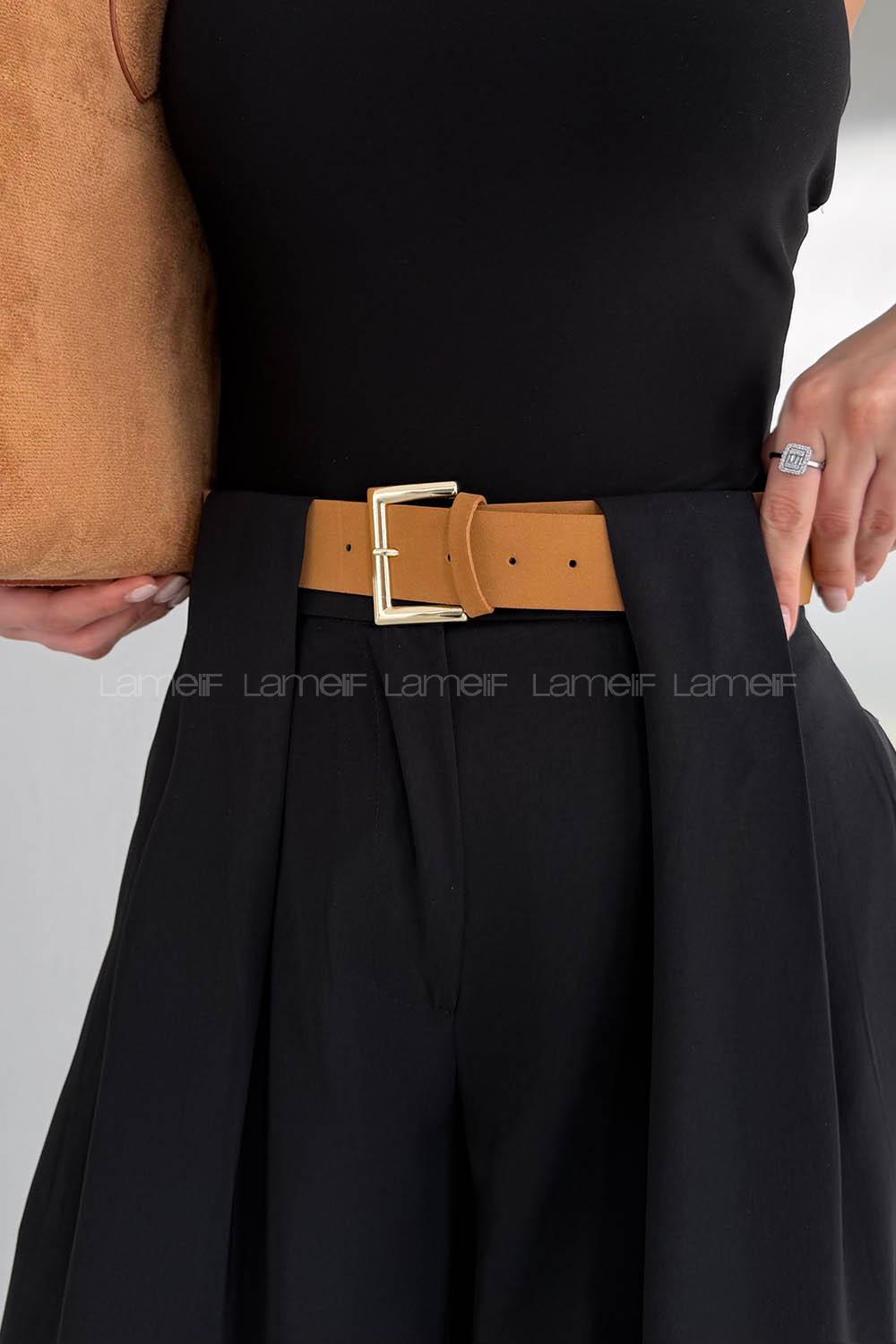 Lamelif Kemerli Salaş Pantolon Siyah