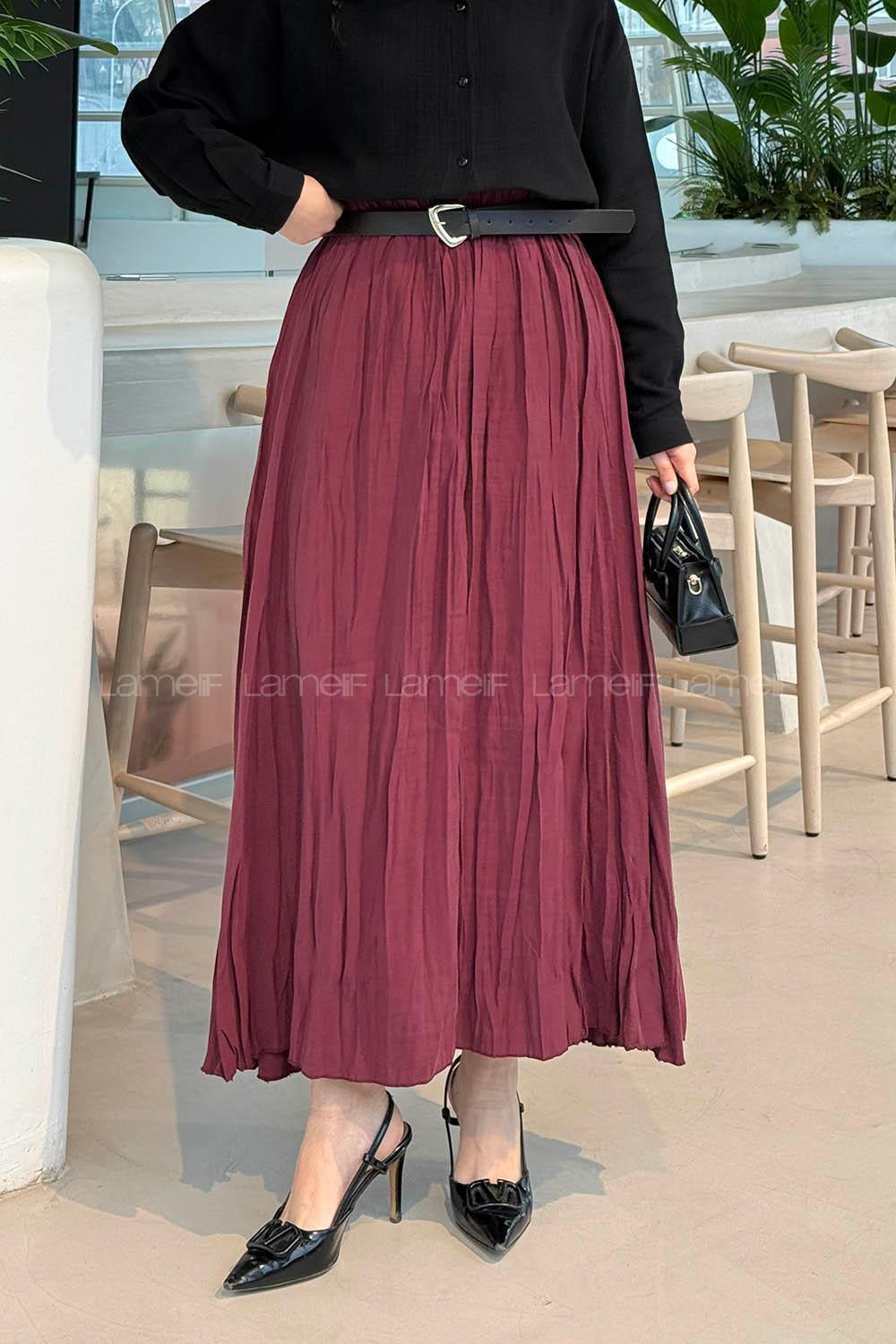 Lamelif Kraşlı Tesettür Etek Bordo