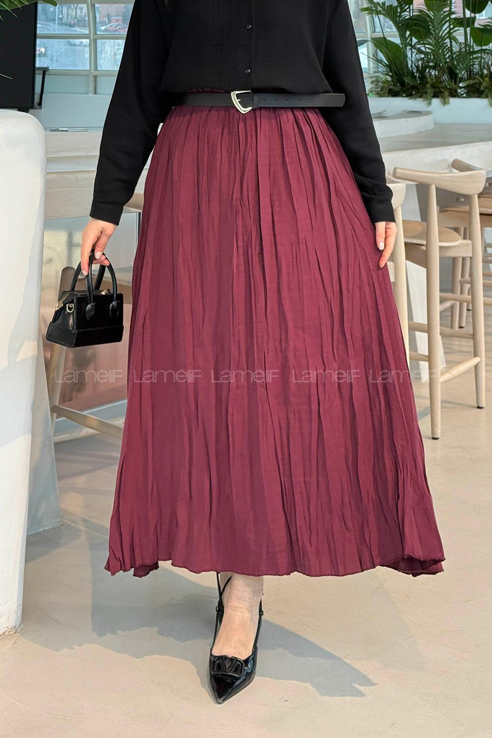 Lamelif Kraşlı Tesettür Etek Bordo